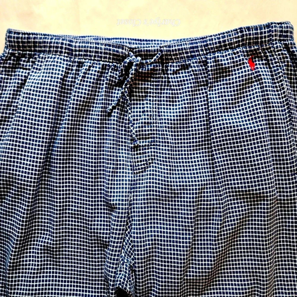 Polo‎ Ralph Lauren Mens Pajama Pants L Blue Gingham Cotton Lounge Sleepwear